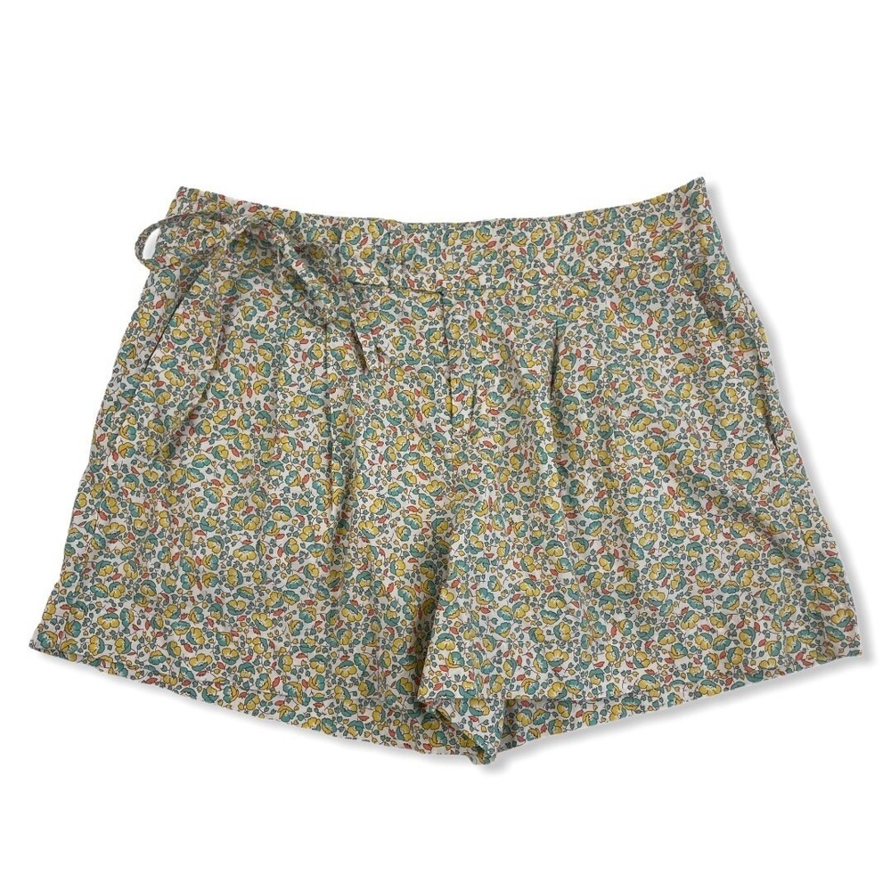 London‎ Jeans Multicolor Floral Paperbag Shorts Size 10 100% Cotton Side Tie
